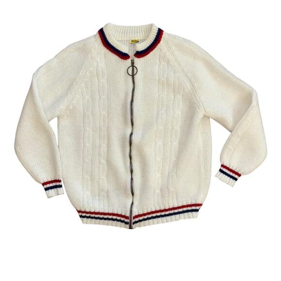 Other Sweaters - Grandpa Sweater Americana White Red Blue Women’s S/M Preppy Old Money Costal